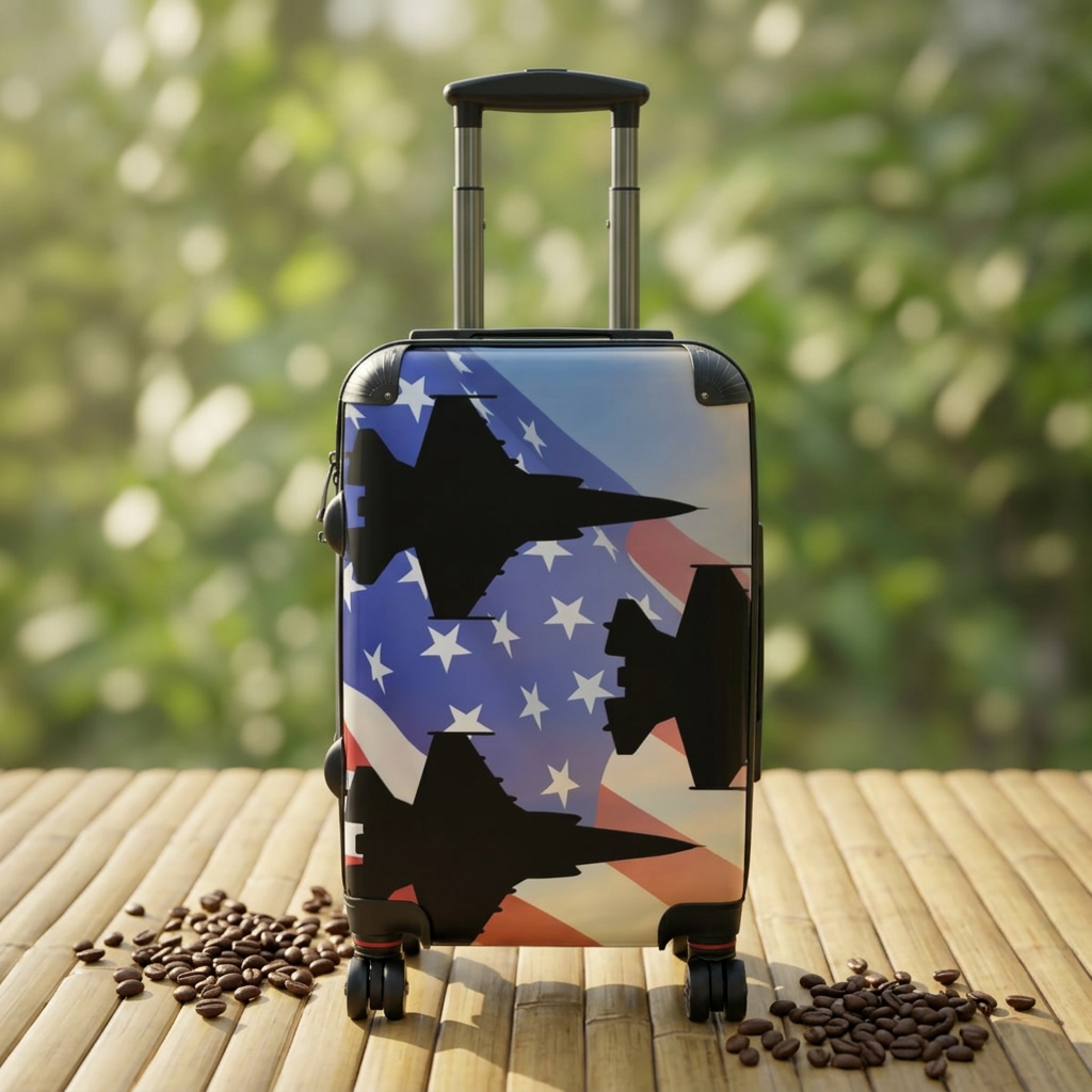Patriotic Jet Silhouette Suitcase | American Flag Travel Luggage