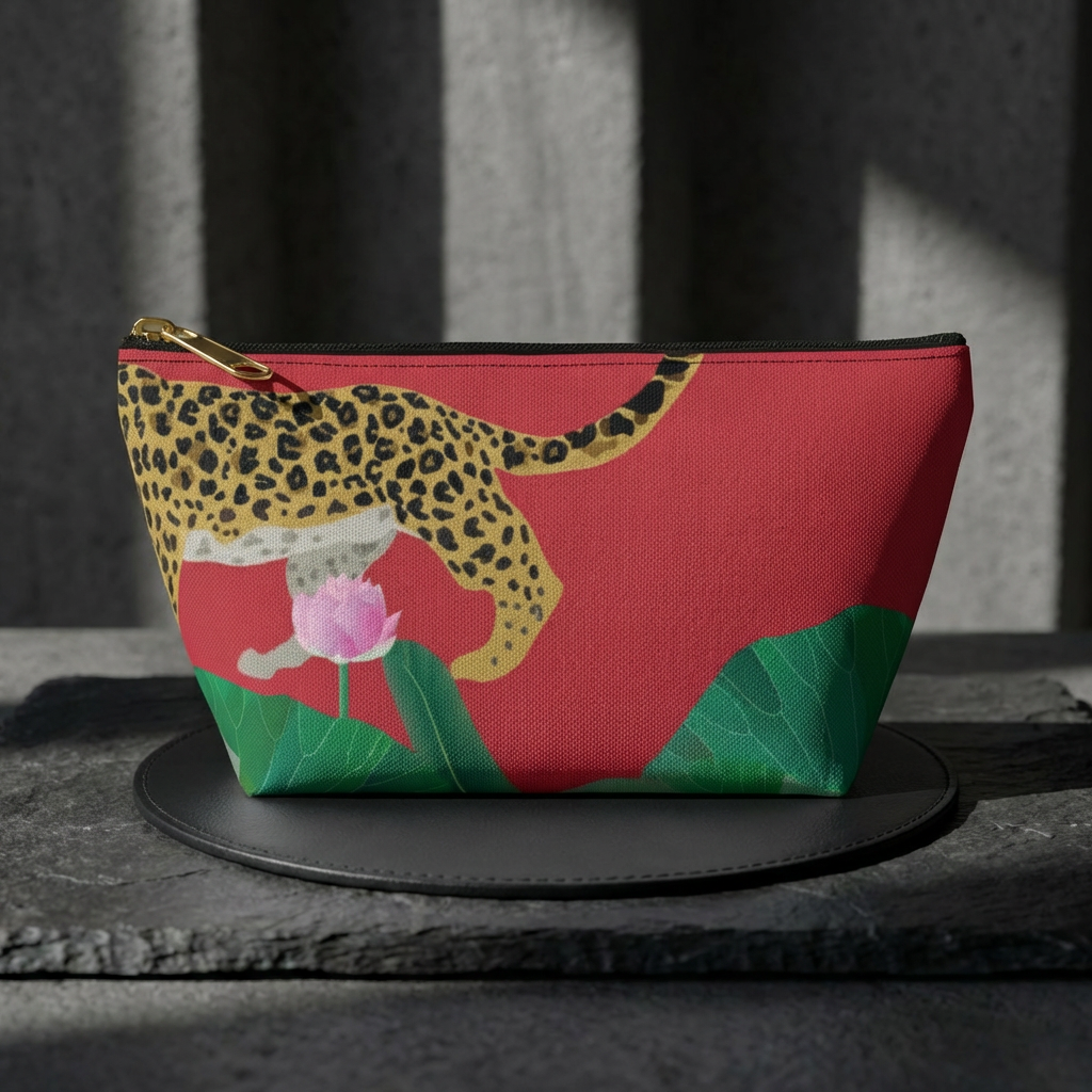 Leopard Lotus Illustration Accessory Pouch | T-Bottom