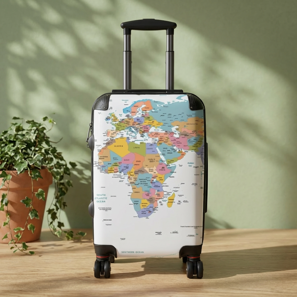 World Map Suitcase | Luggage with Continental Map Print