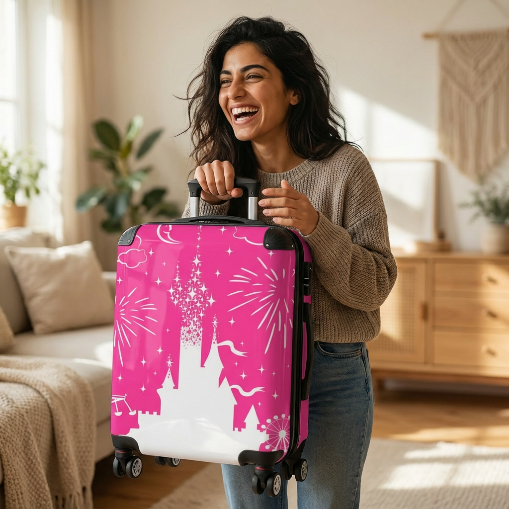 Pink Castle Fireworks Suitcase | Kids Luggage Cover Travel Case