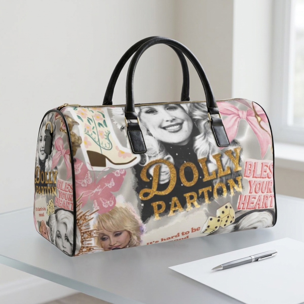 Dolly Parton Collage Faux Leather Travel Bag