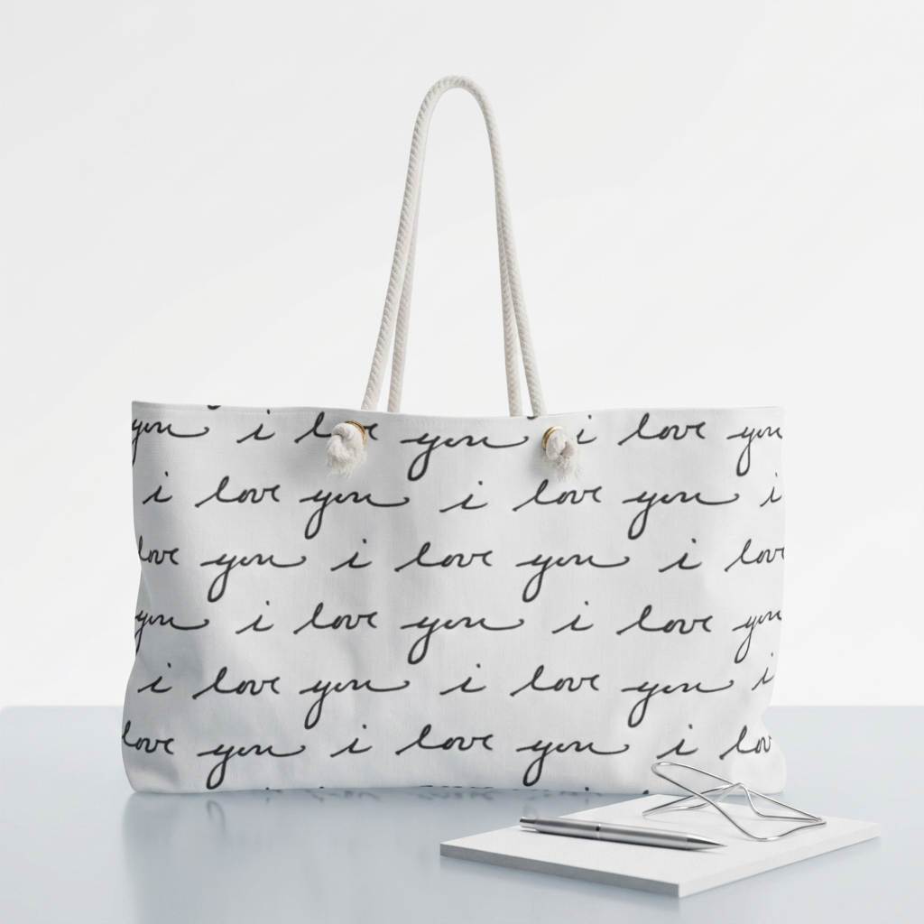 I Love You Script Weekender Bag — Romantic Travel Tote for Couples & Gifts