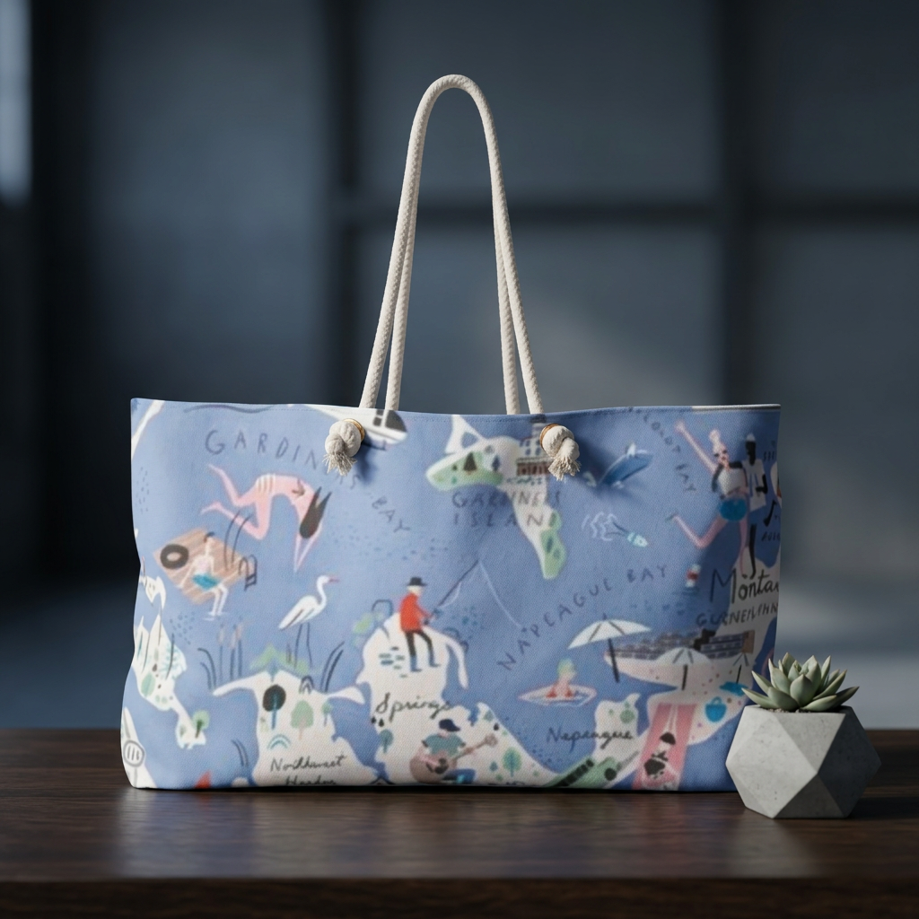 Summer Map Weekender Bag — Illustrated Travel Tote for Beach Trips & Vacations
