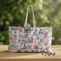 Nautical Coastal Print Weekender Bag – Beachy Lighthouse & Sailboat Travel Tote