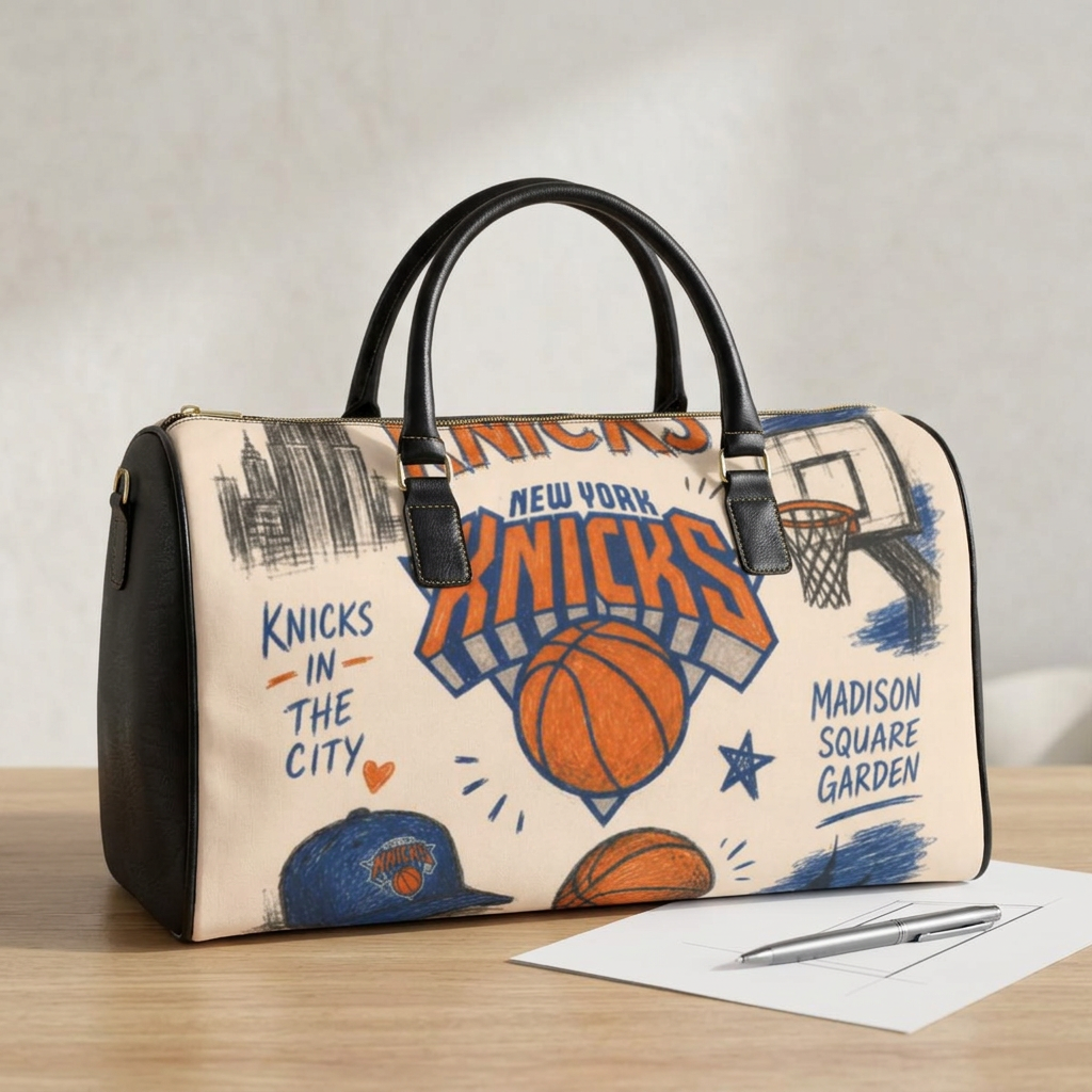 New York Knicks Basketball Duffle Bag | Faux Leather Travel Bag