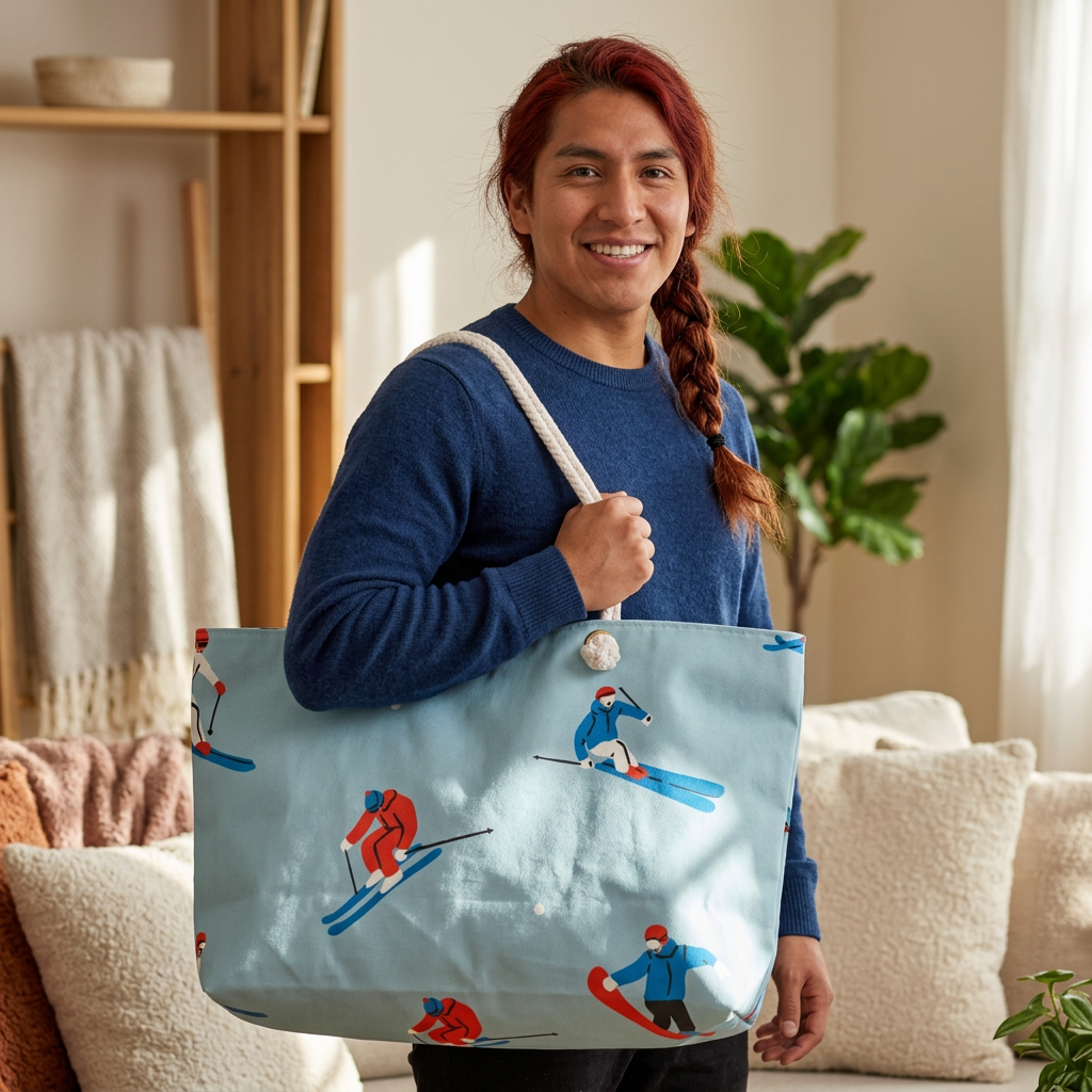 Retro Skiers Pattern Weekender Bag | Blue Snow Sports Travel Tote