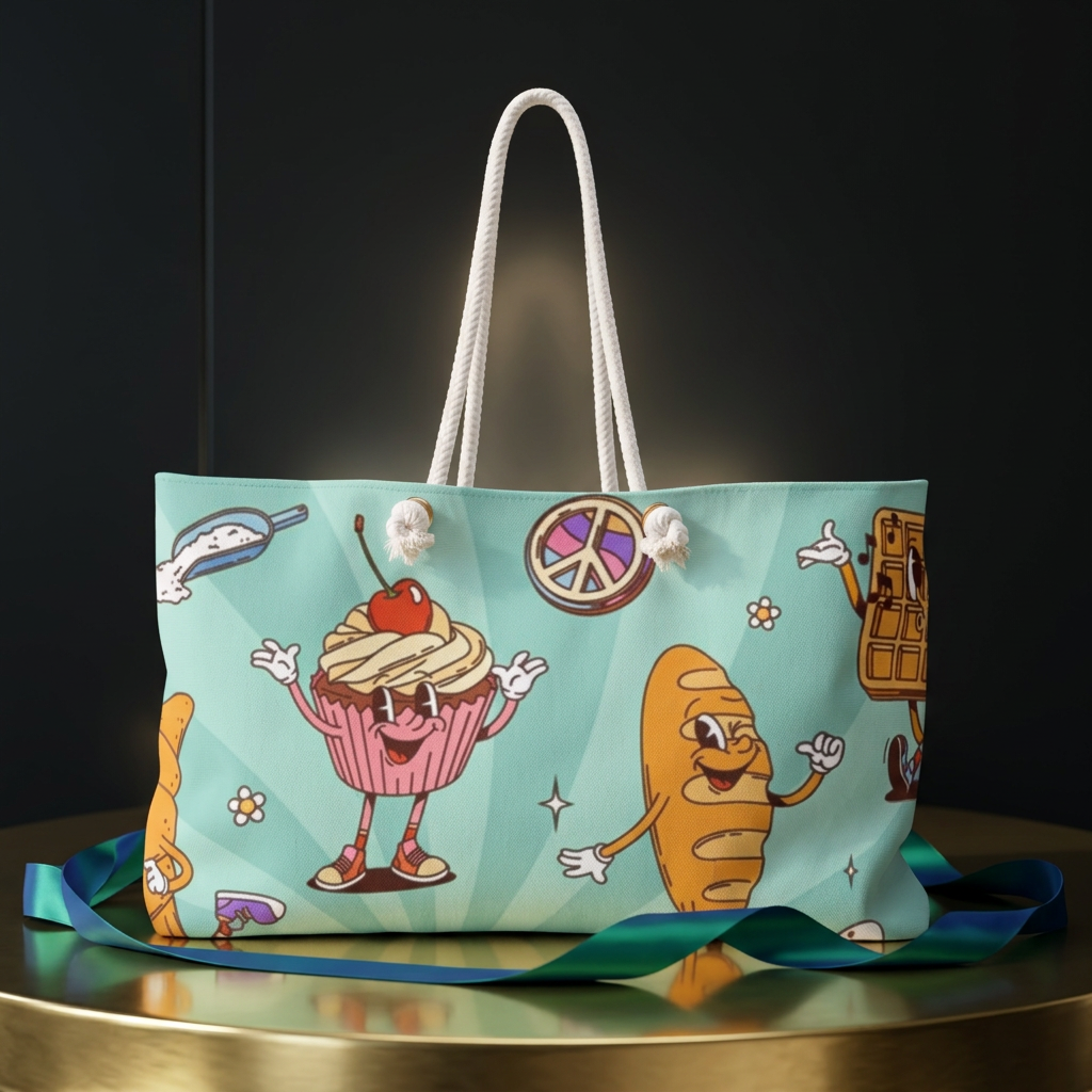Weekender Bag — Cute Retro Breakfast Pattern Tote for Travel & Beach