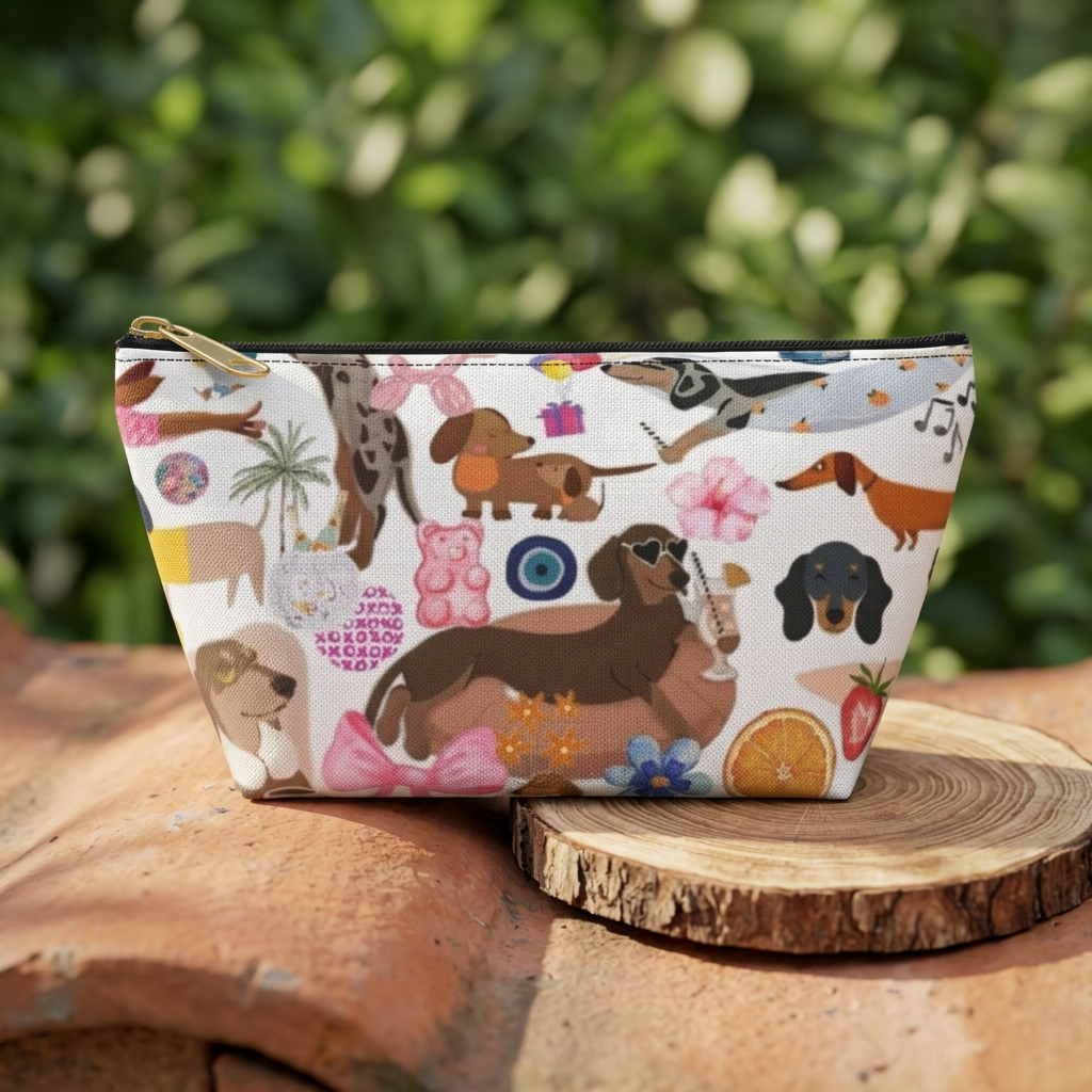Dachshund Print Accessory Pouch — Cute Sausage Dog Cosmetic Bag