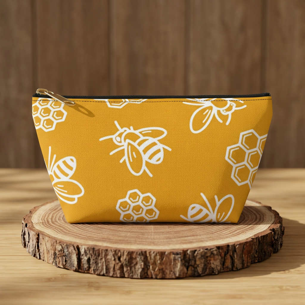 Bee Pattern Accessory Pouch | Honeycomb T-Bottom Pouch