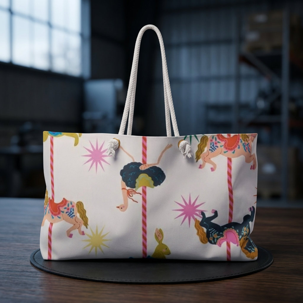 Colorful Carousel Horses Weekender Bag | Vintage Fairground Pattern