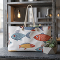 Colorful Fish Pattern Weekender Bag | Nautical Beach Tote