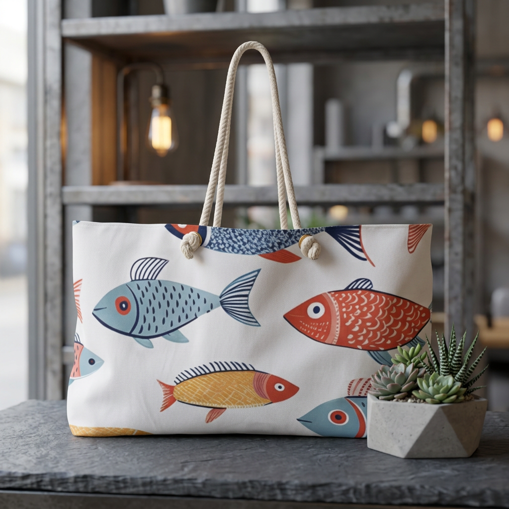 Colorful Fish Pattern Weekender Bag | Nautical Beach Tote