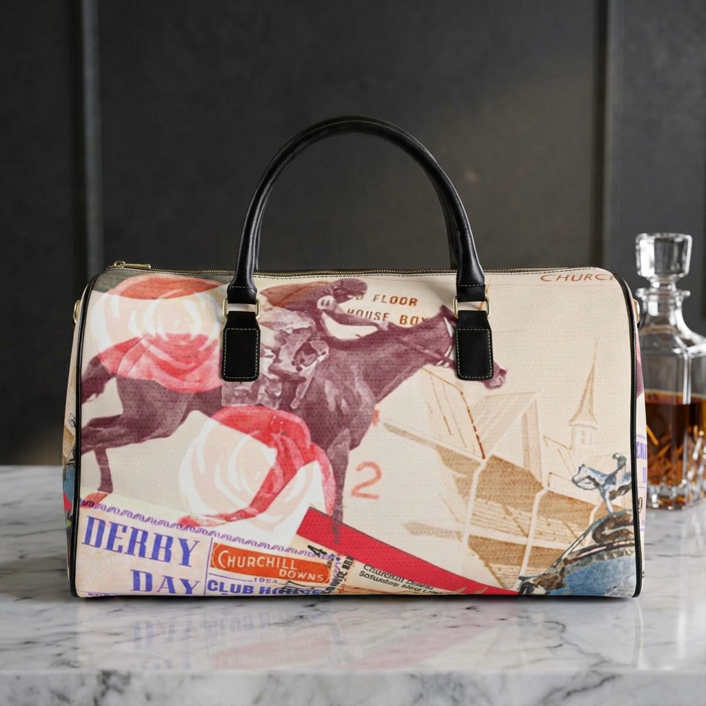 Vintage Horse Racing Collage Faux Leather Travel Bag