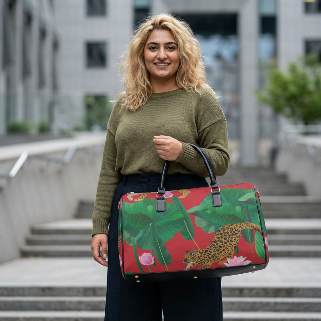 Leopard Tropical Leaves Travel Bag | Faux Leather Duffle