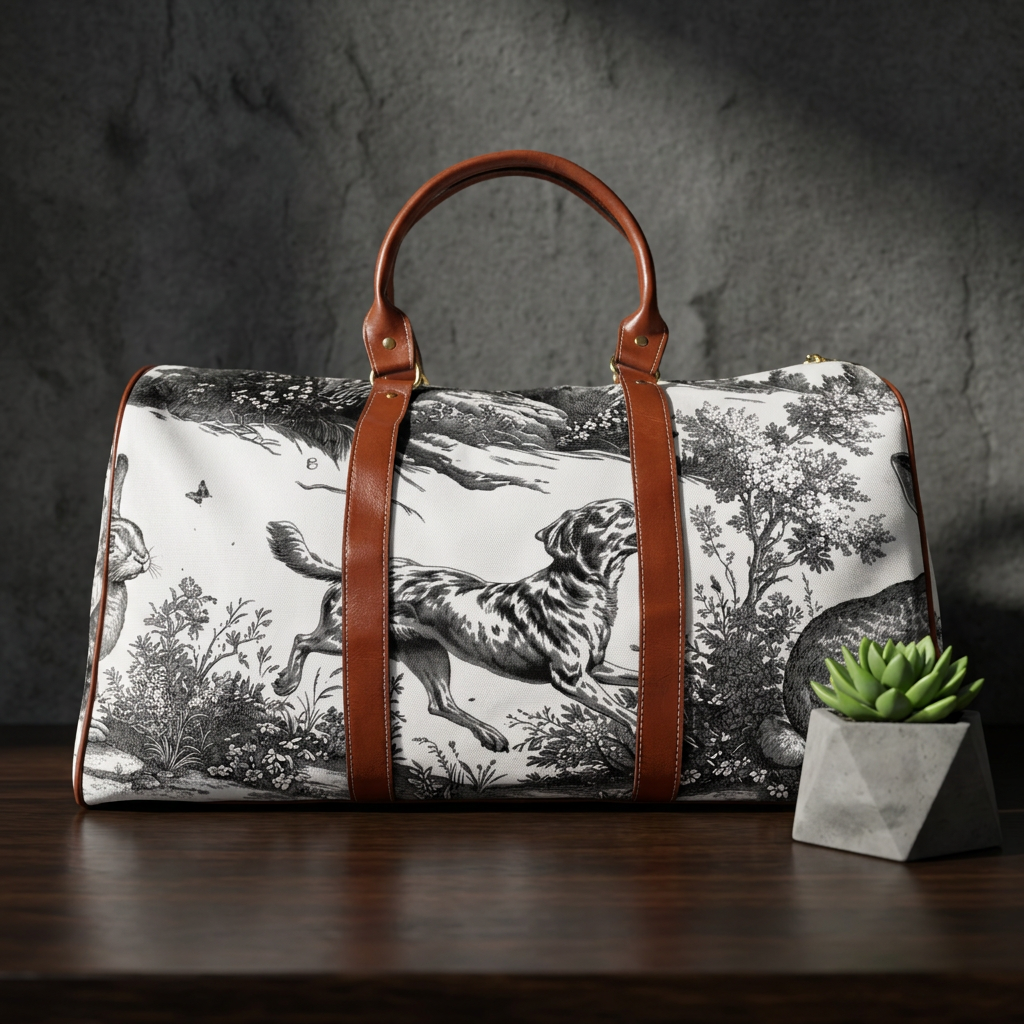 Vintage Hunting Dogs Waterproof Travel Bag | Toile Print Duffle