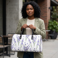 Lavender Bouquet Faux Leather Travel Bag | Floral Duffle, Botanical Print