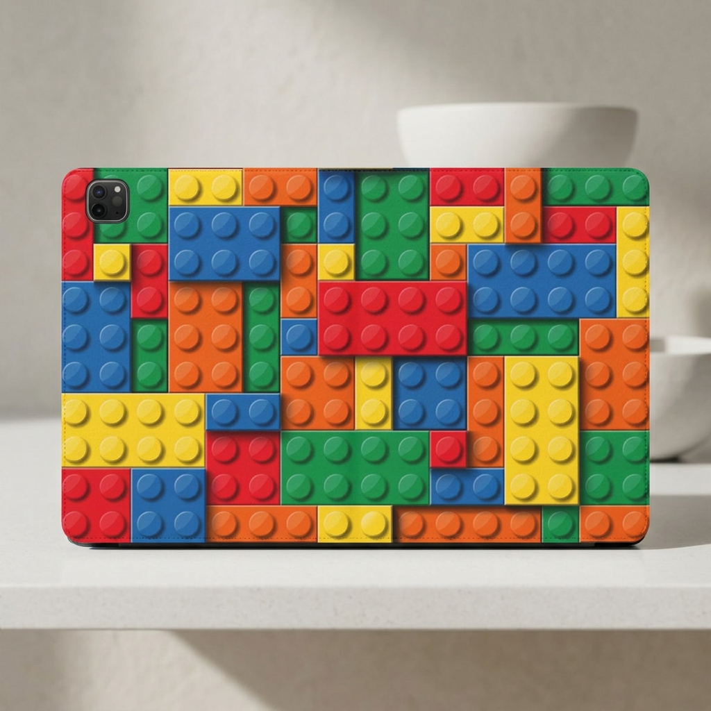 Tablet Case — Colorful Building Brick Pattern Folio for Kids & Fans