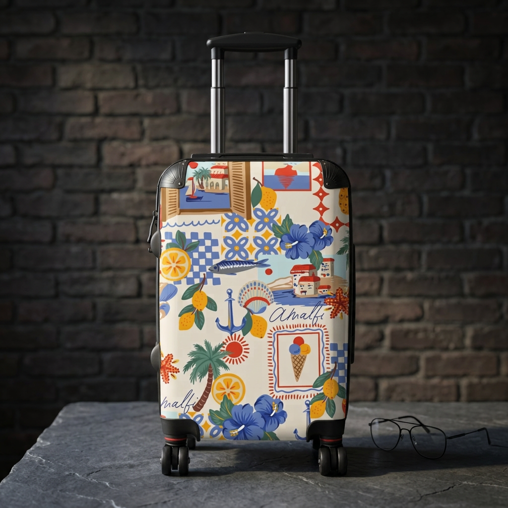 Amalfi Coast Pattern Suitcase | Lemon, Anchor, Ice Cream Travel Luggage