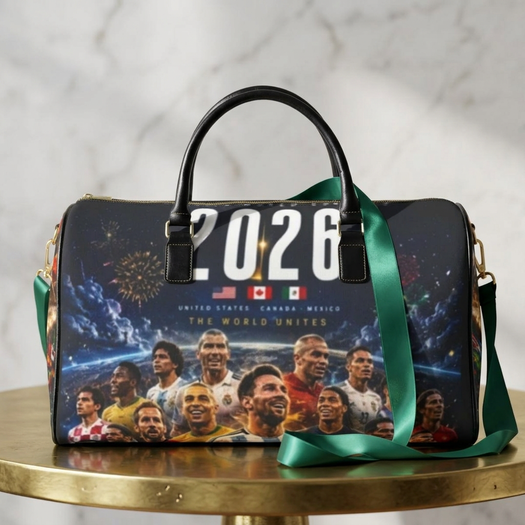 2026 World Cup Players Collage Faux Leather Travel Bag | Soccer Tote