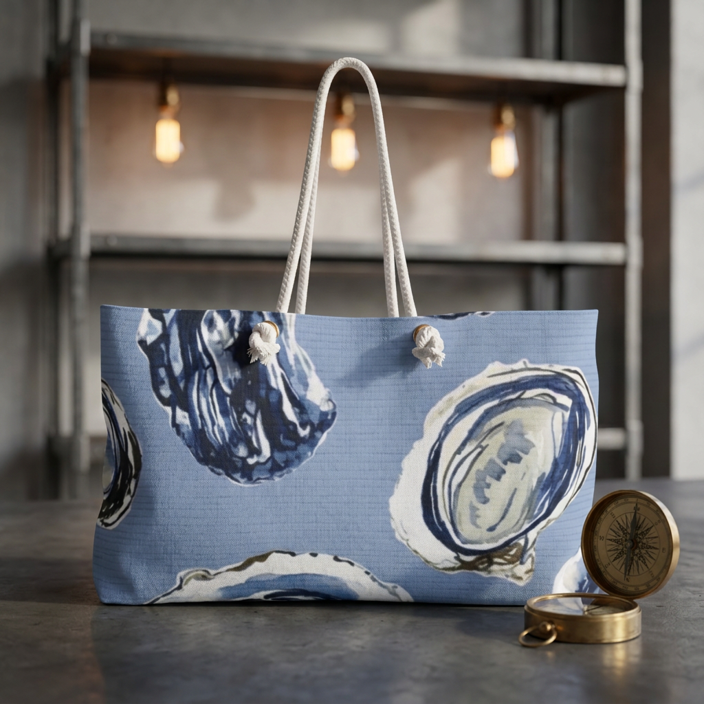 Blue Oyster Shell Weekender Bag — Coastal Beach Tote for Weekend Getaways