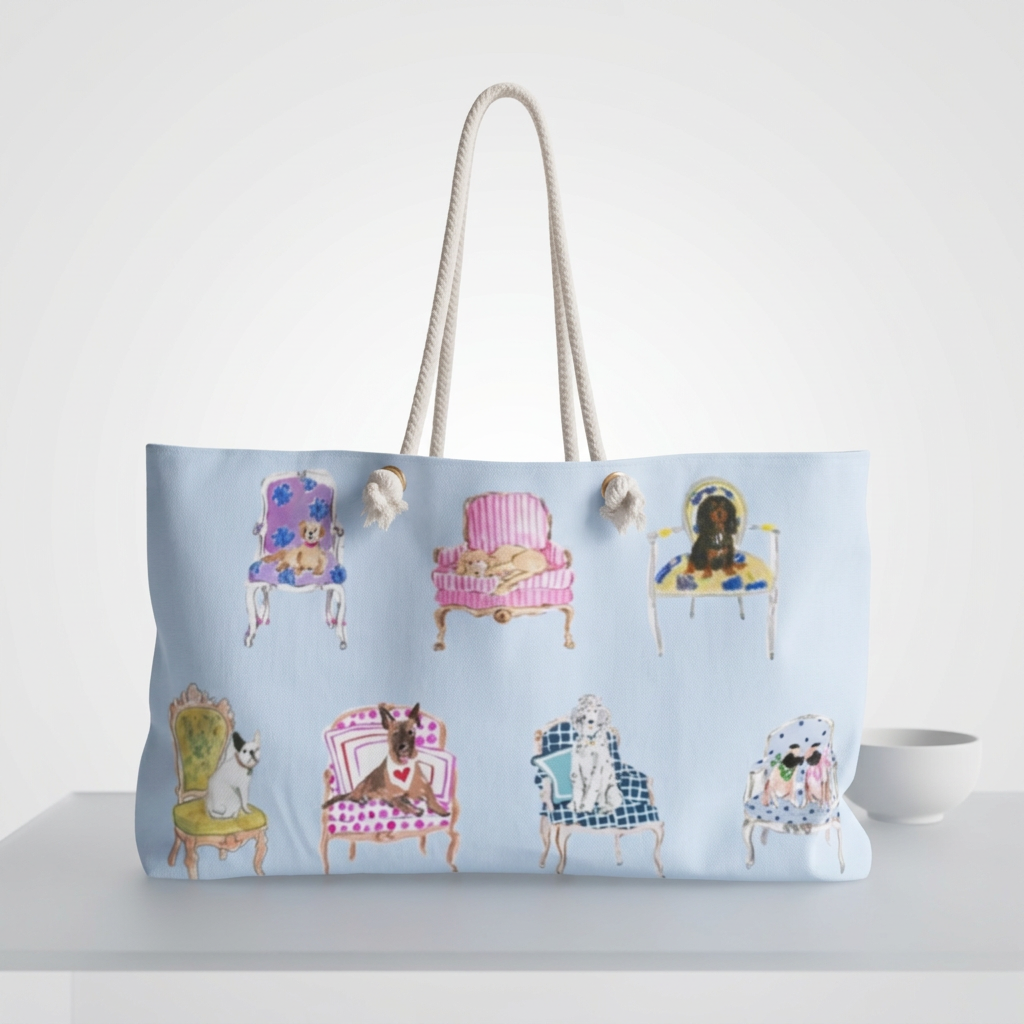 Chic Chairs Weekender Bag — Pastel Pet Portrait Travel Tote