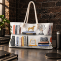 Book Lover Weekender Bag — Illustrated Bookshelf Travel Tote