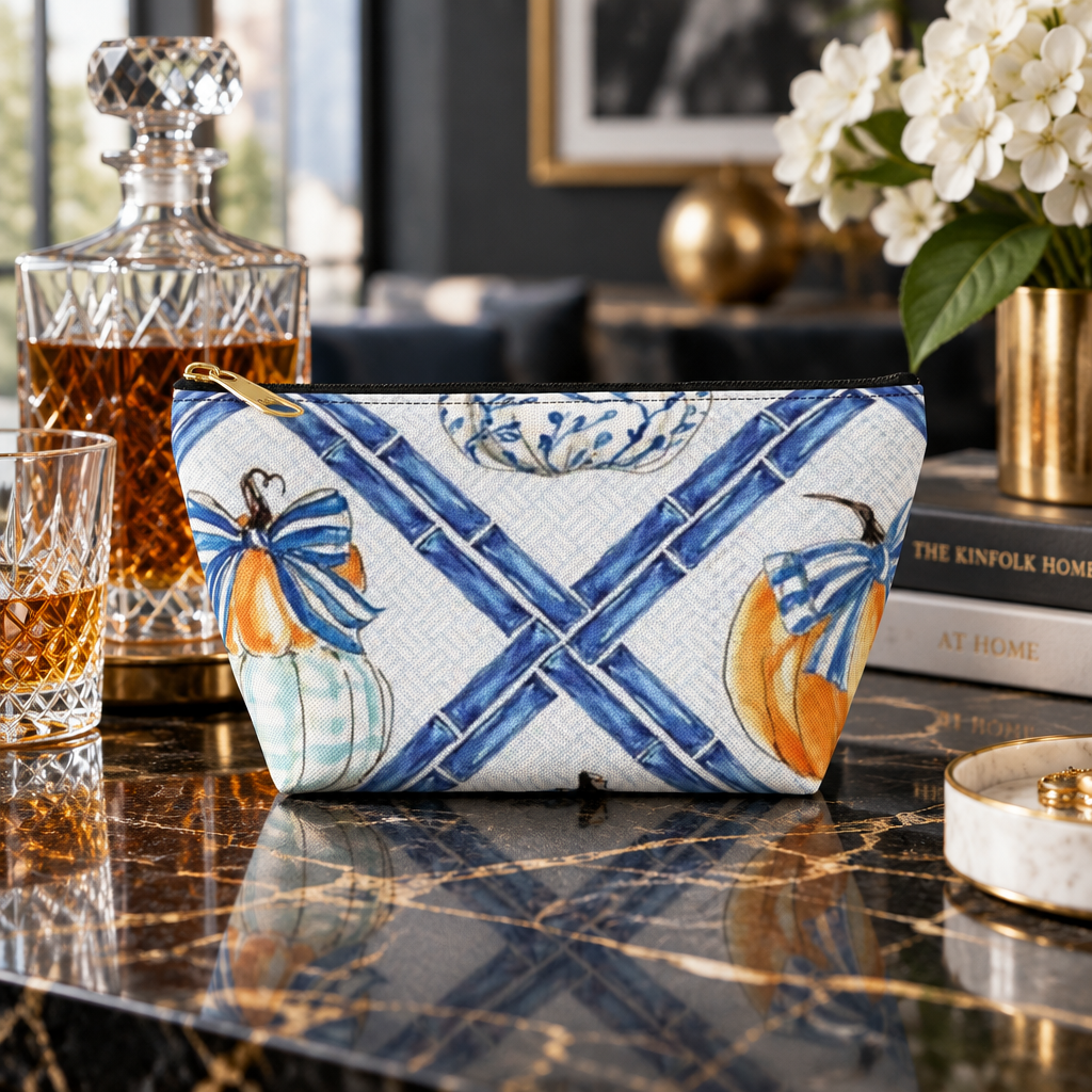 Blue Chinoiserie Floral Accessory Pouch