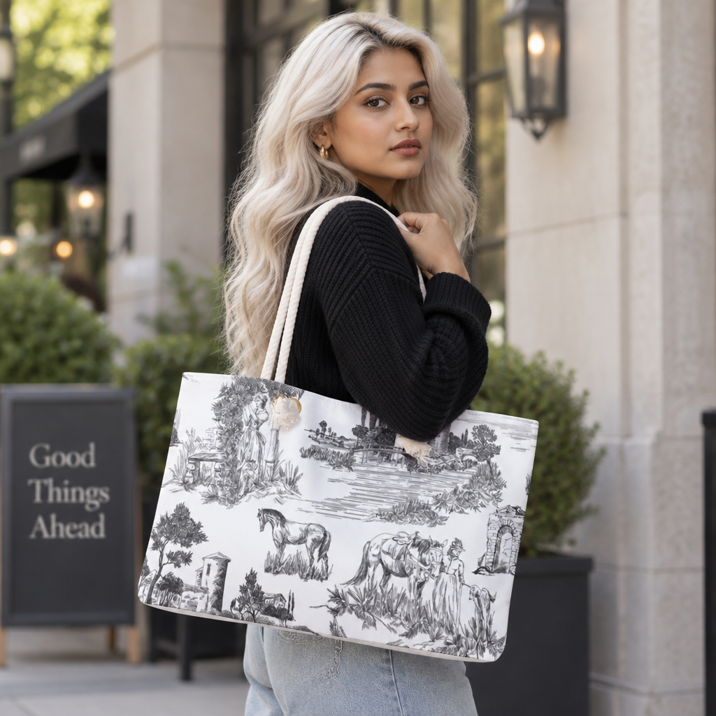 Black and White Toile de Jouy Weekender Bag