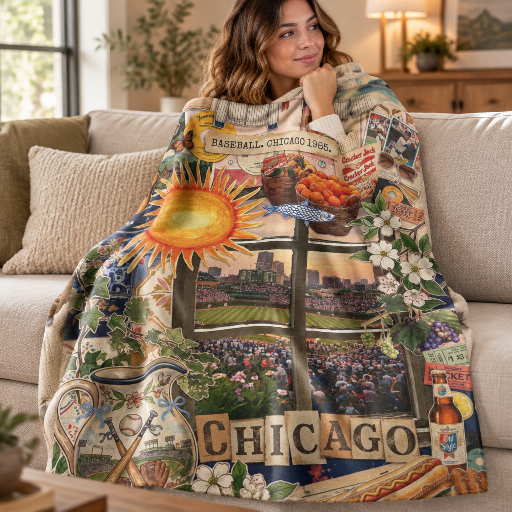 Chicago Collage Velveteen Plush Blanket