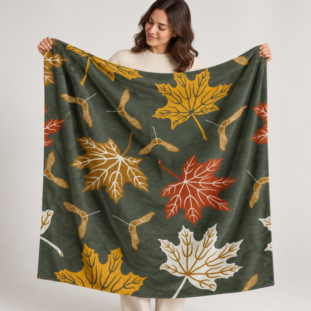 Autumn Maple Velveteen Plush Blanket — Cozy Fall Leaf Throw