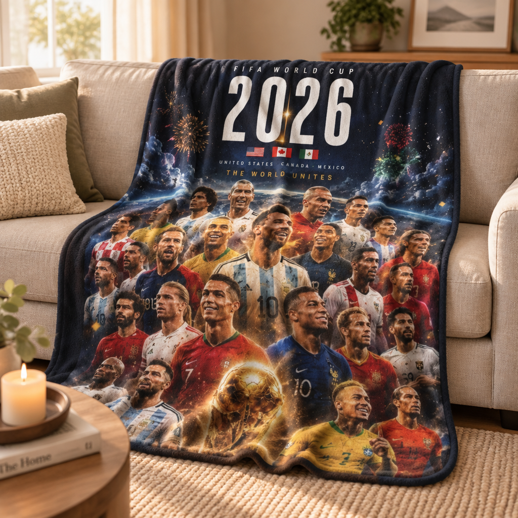 2026 FIFA World Cup Players Collage Fleece Sherpa Blanket | Soccer World Cup Throw