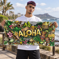 Aloha Tropical Beach Towel — Colorful Hawaiian Luau Design