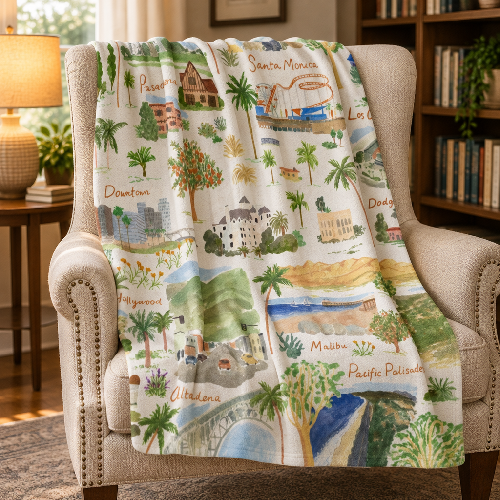 California Travel Destinations Velveteen Plush Blanket