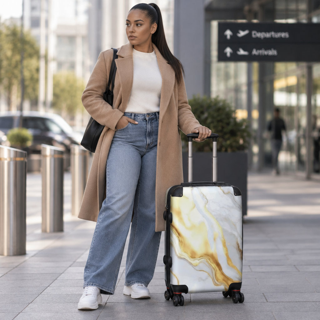 Gold Marble Print Rolling Suitcase