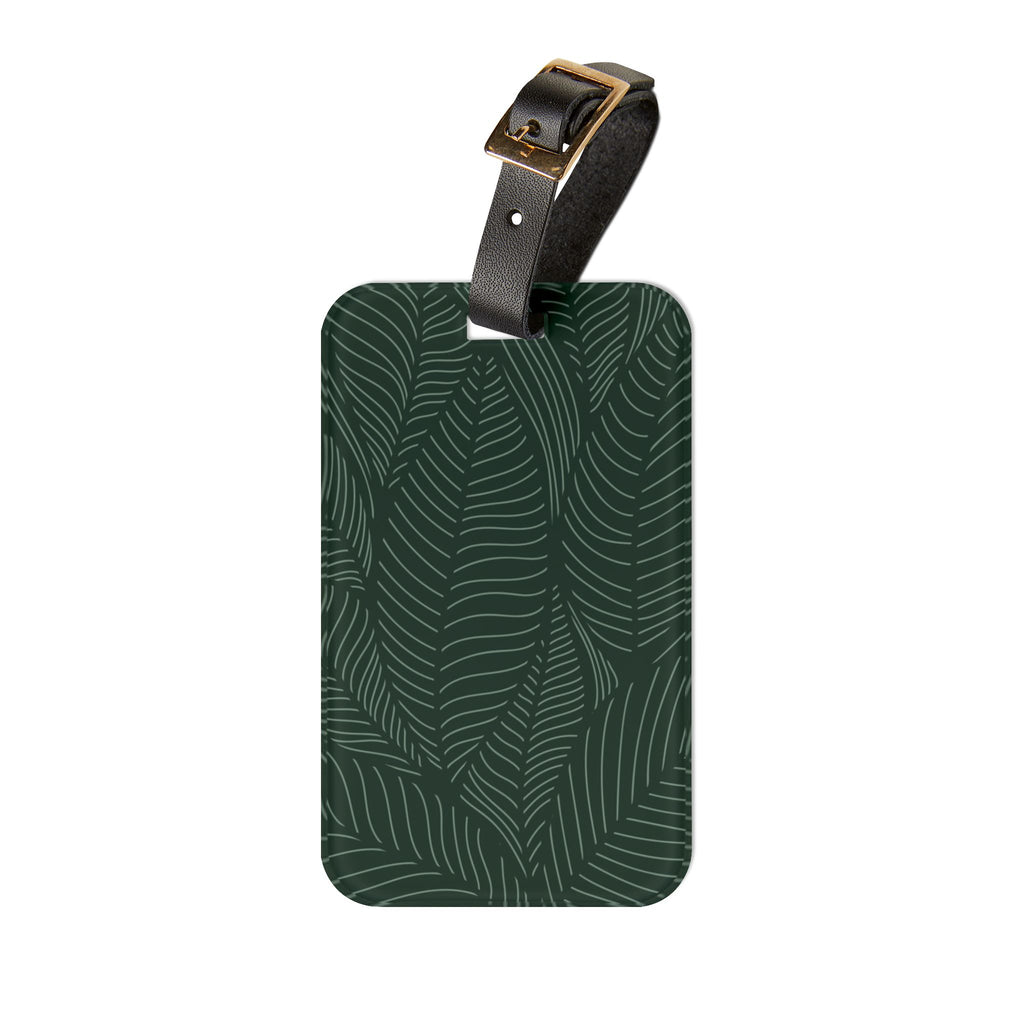 Tropical Palm Leaf Luggage Tag | Dark Green Leaf Pattern