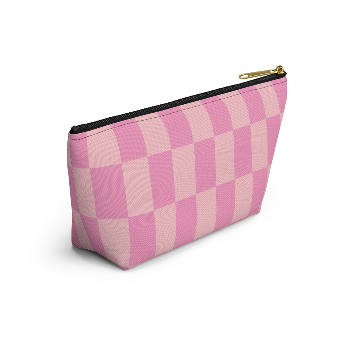 Pink Checker Accessory Pouch — T‑Bottom Makeup Bag