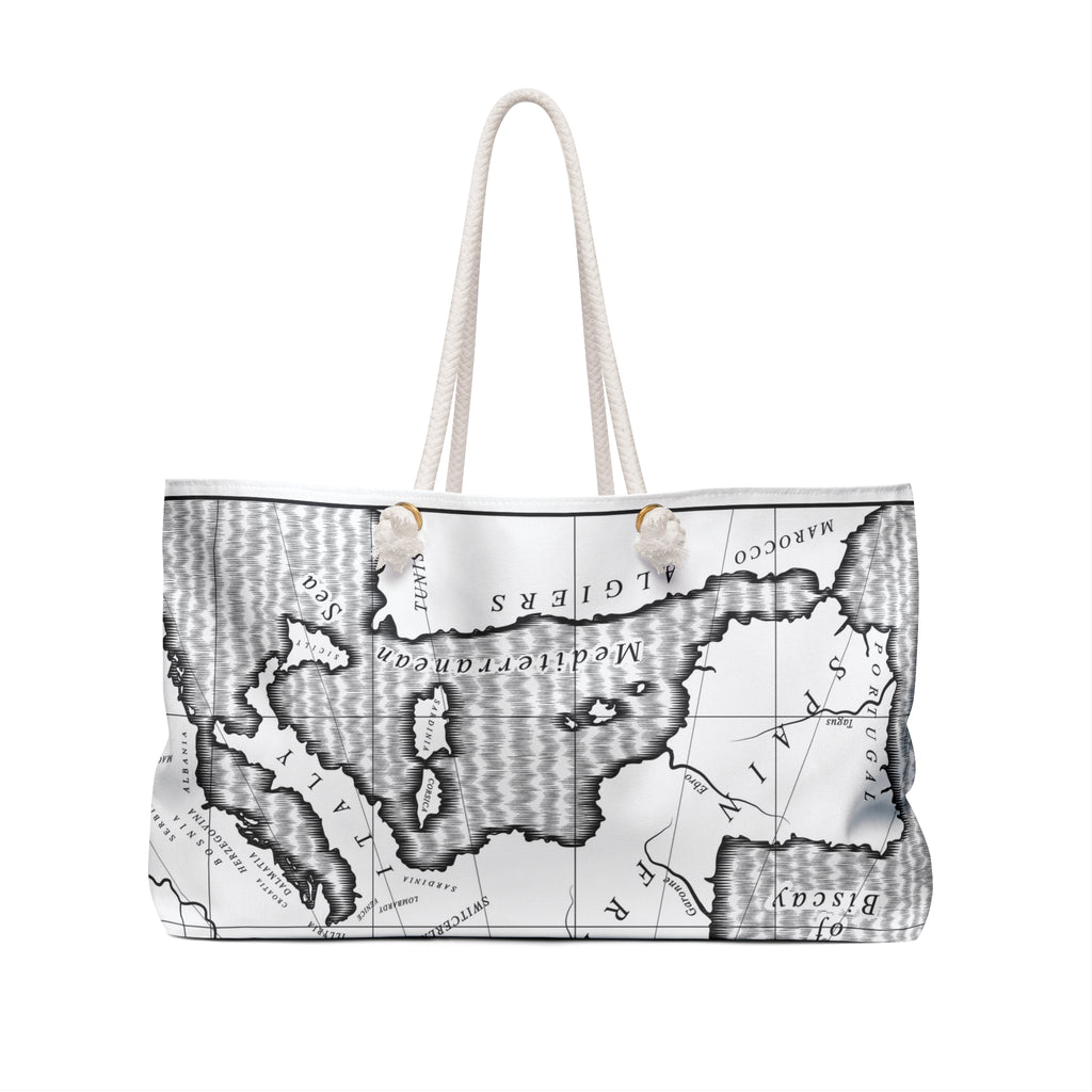 Vintage Map Europe Weekender Bag | Travel Tote, Nautical Compass Print