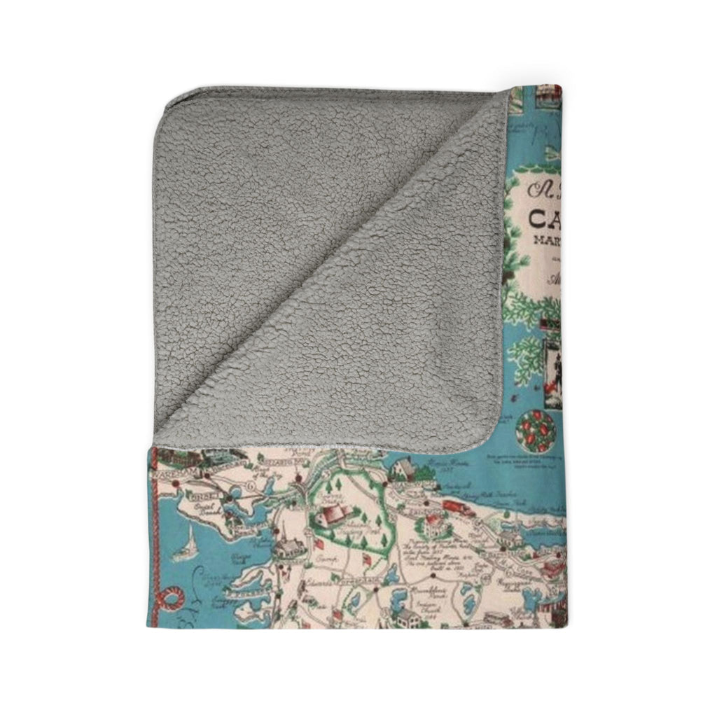 Cape Cod Map Fleece Sherpa Blanket | Nautical Compass, Coastal Map Throw