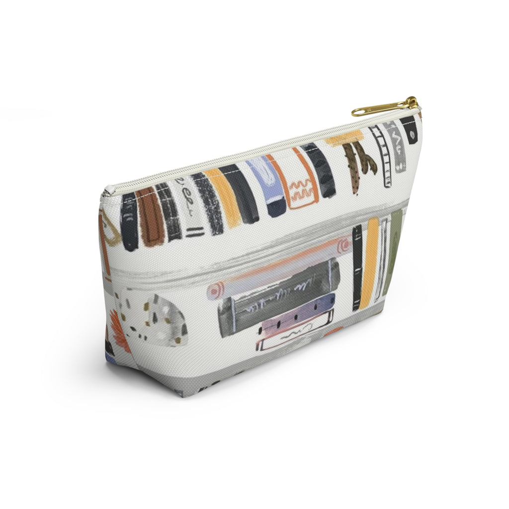 Bookish Accessory Pouch — Illustrated Bookshelf T-Bottom Cosmetic Bag