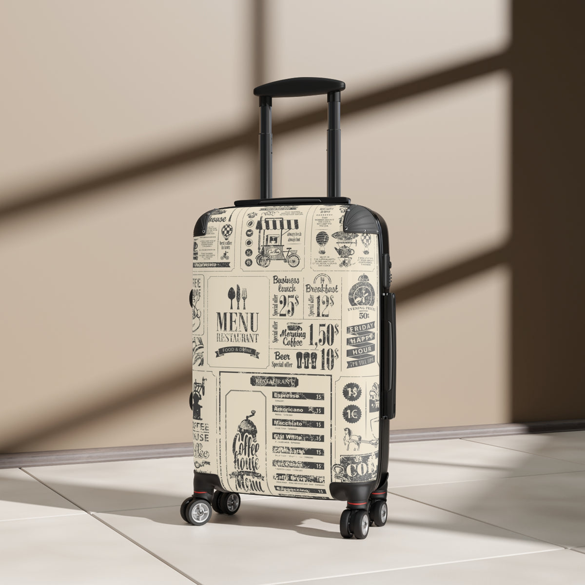 Vintage Cafe Menu Suitcase | Retro Coffee Menu Luggage