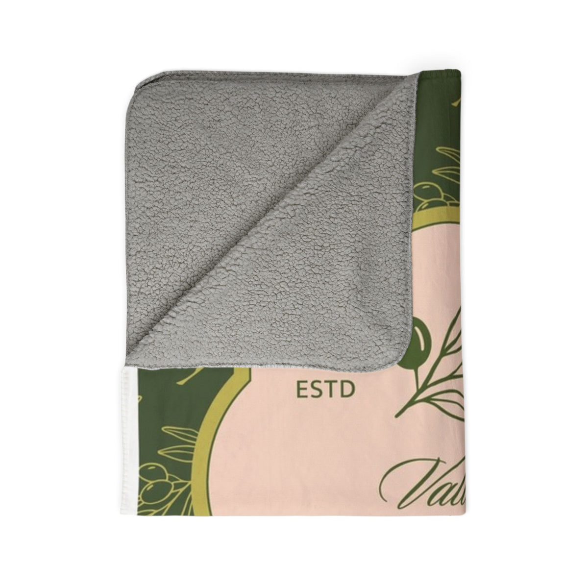 Olive Grove Label Fleece Sherpa Blanket | Botanical Olive Branch Design