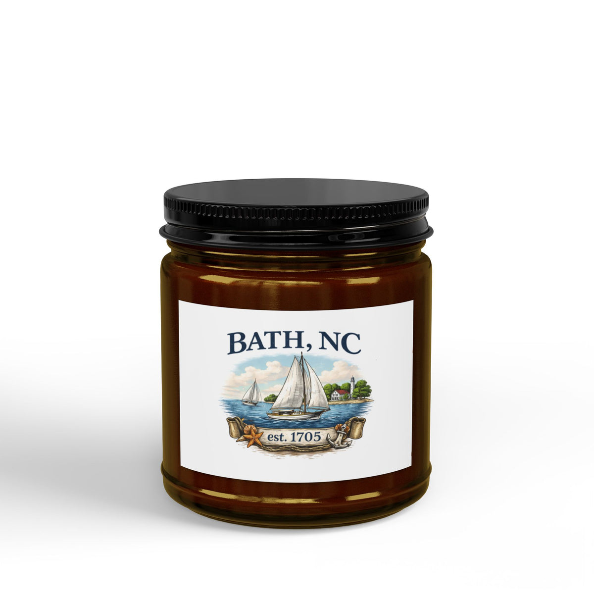 Bath, NC Soy Candle - Small Jar Scented Candle with Black Lid (4oz & 9oz)