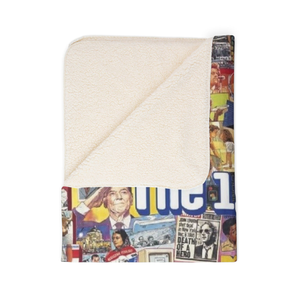 1980s Collage Fleece Sherpa Blanket | Retro Pop Culture Icons