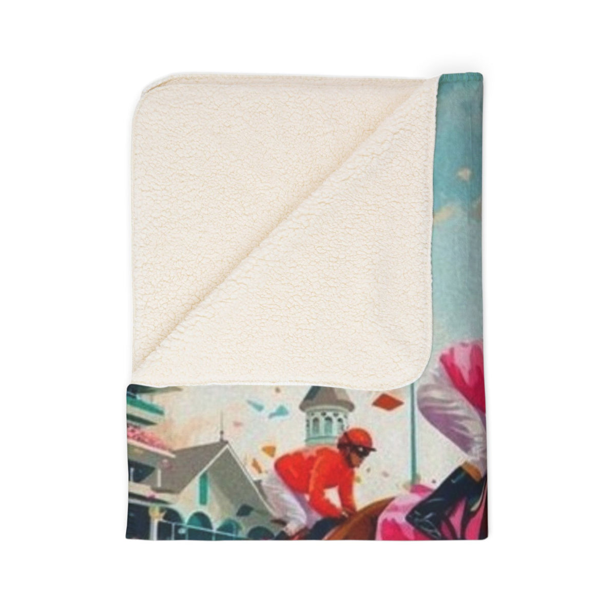 Kentucky Horse Racing Fleece Sherpa Blanket | Jockey Racetrack Design