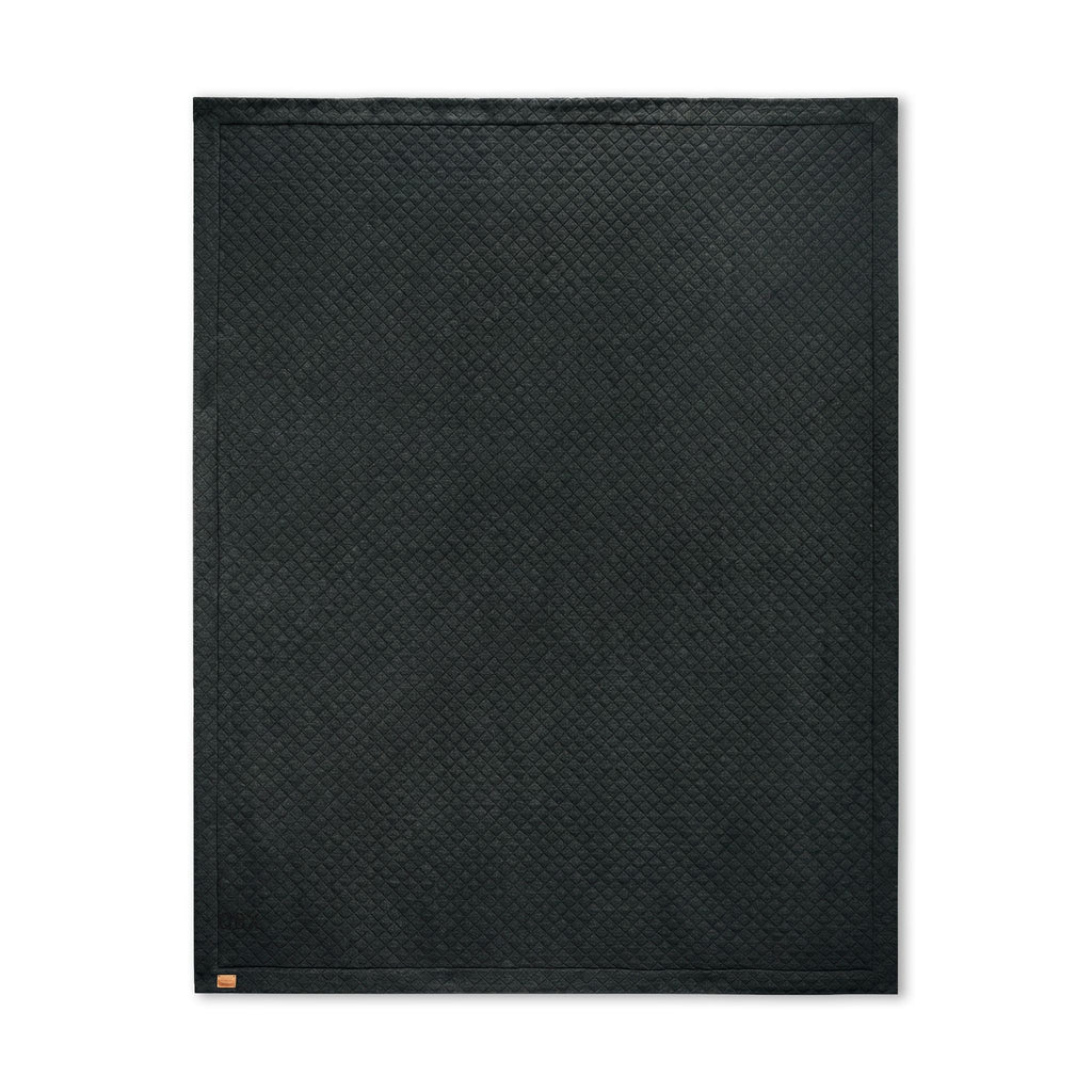 Embroidered Diamond Quilt Blanket — Cozy Black Throw with Monogram Patch