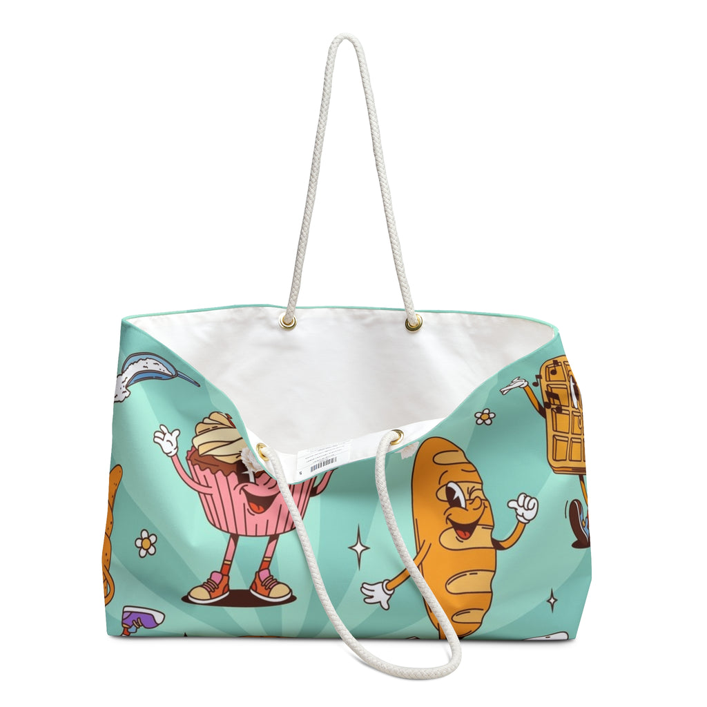 Weekender Bag — Cute Retro Breakfast Pattern Tote for Travel & Beach