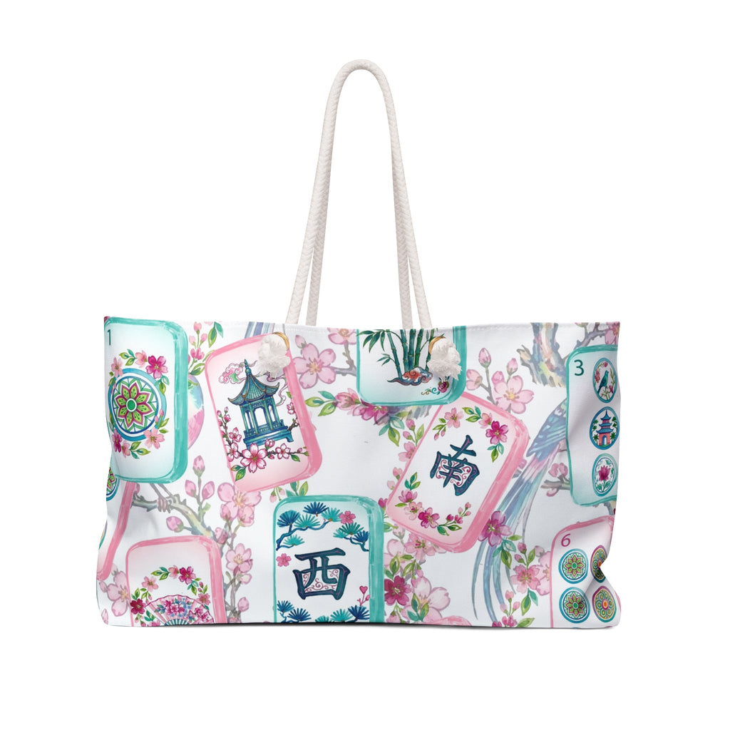 Mahjong Tiles Weekender Bag | Pastel Floral Mahjong Pattern Tote