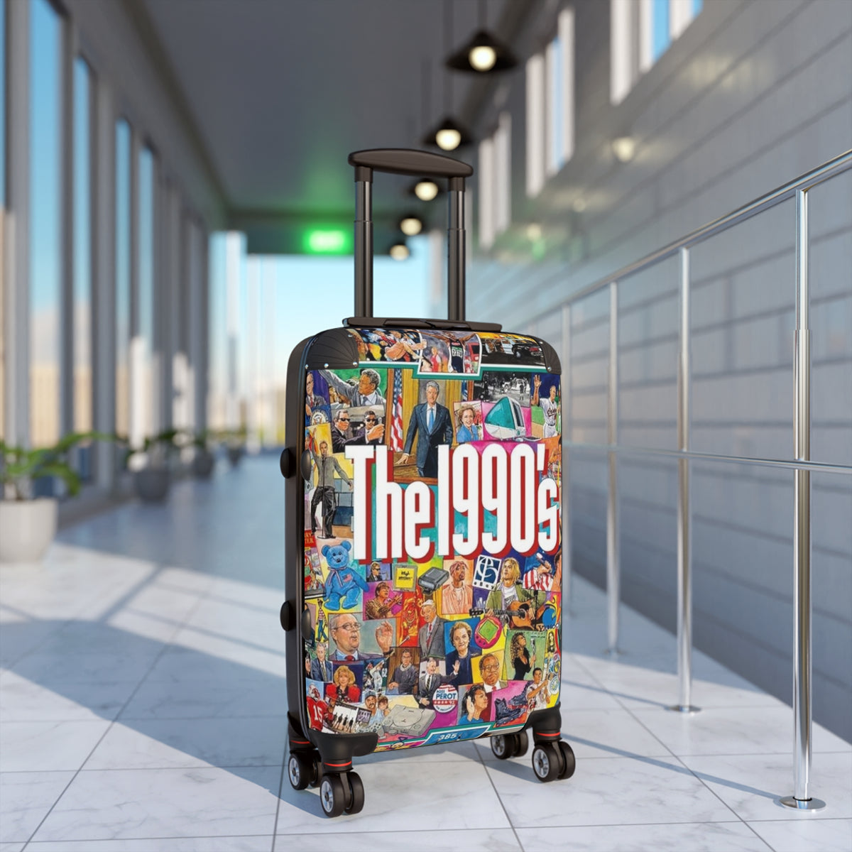 The 1990s collage Suitcase | Retro 90s pop culture luggage