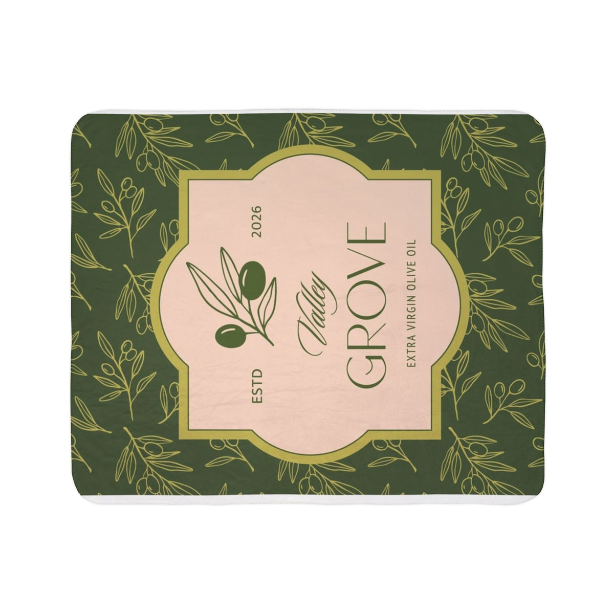 Olive Grove Label Fleece Sherpa Blanket | Botanical Olive Branch Design