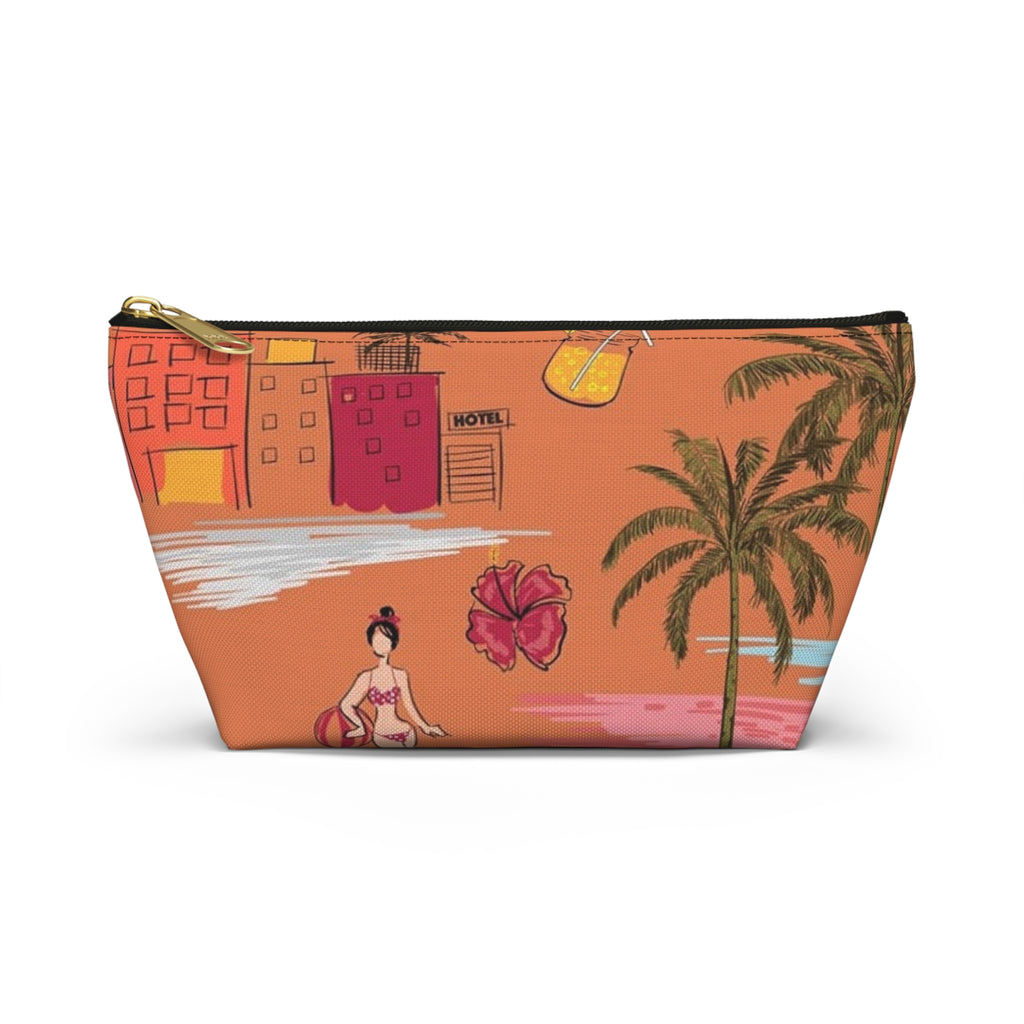 Tropical Beach Pattern Accessory Pouch | T-bottom zipper pouch